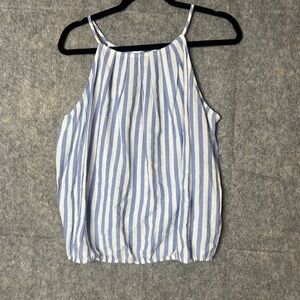 Frock Candy Woman Size Large Blue Striped‎ Sleeveless Halter Tank Top NWT